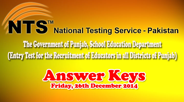 Educators NTS Test Answer Keys 26 December 2014