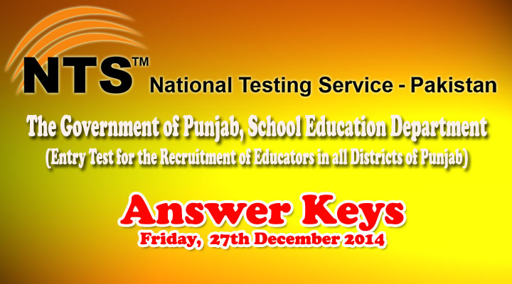 Educators NTS Test Answer Keys 27 December 2014