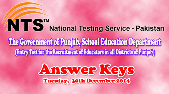 Educators NTS Test Answer Keys 30 December 2014