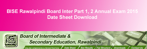 BISE Rawalpindi Board Inter Datesheet 2015