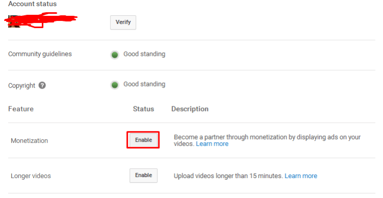 enable adsense on youtube