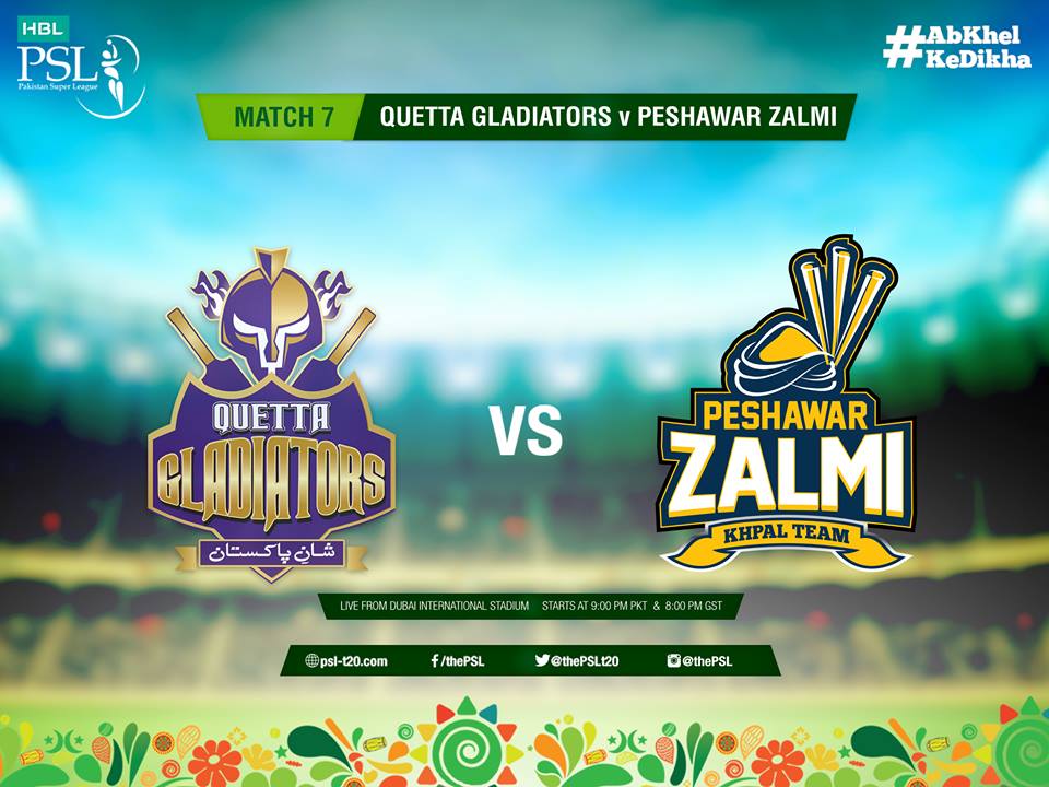 Peshawar Zalmi vs Quetta Gladiators 7th T20 Match Live