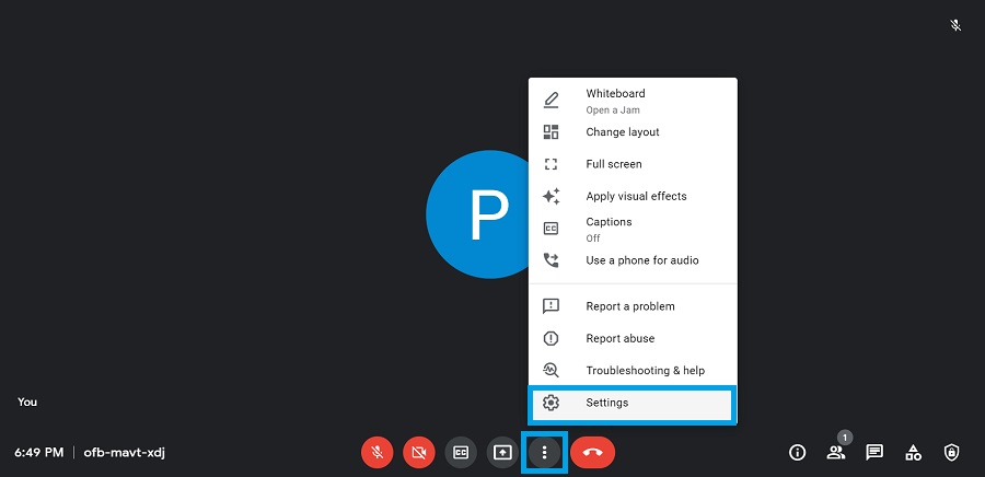 Google Meet Settings Menu