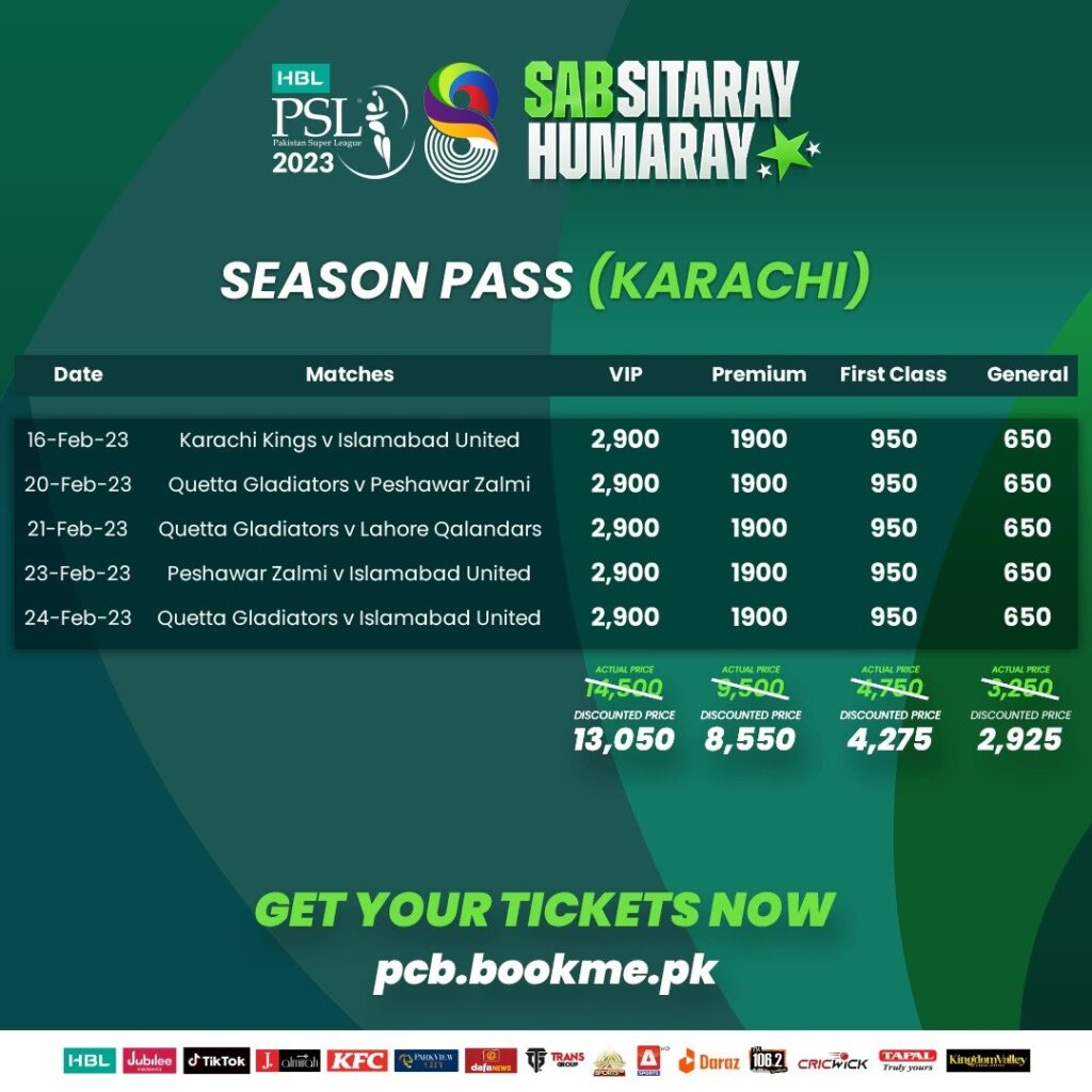 PSL 2023 Tickets Season Pass for Karachi Matches