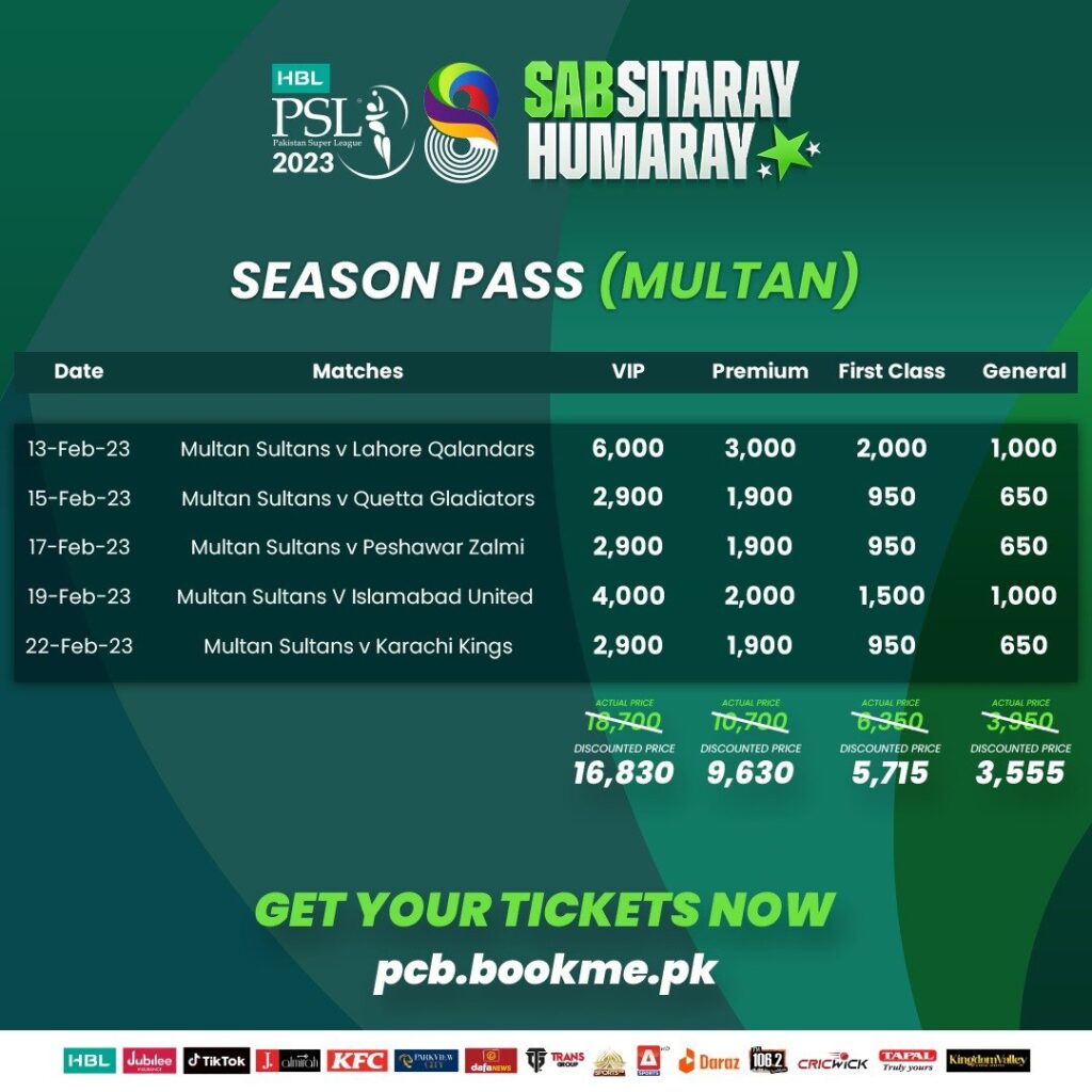 PSL 2023 Tickets Season Pass for Multan Matches