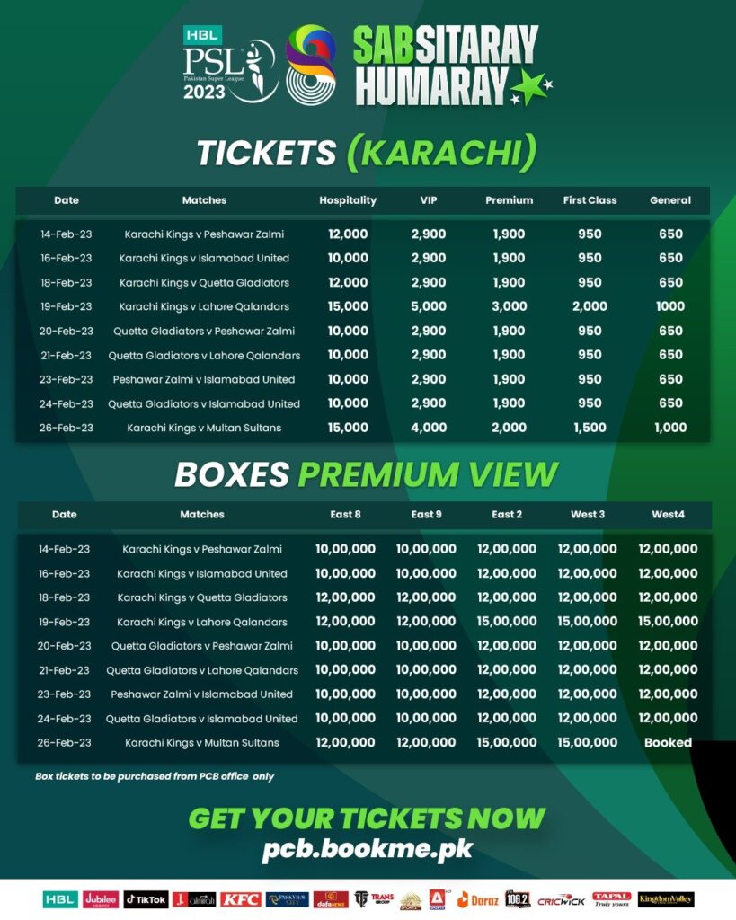 PSL 2023 Tickets for Karachi Matches