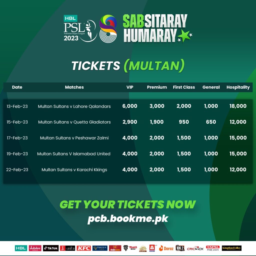 PSL 2023 Tickets for Multan Matches