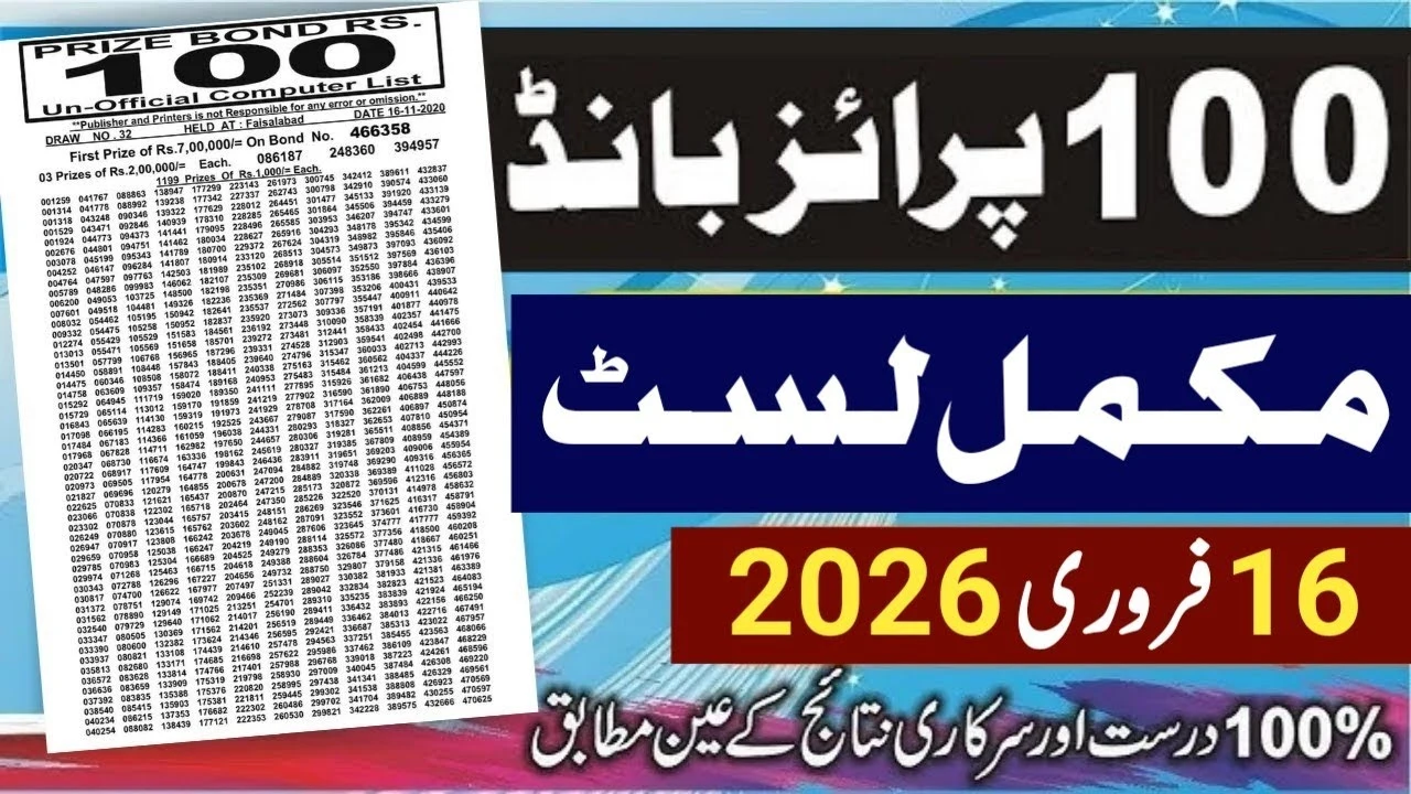 100 Prize Bond Draw Result Today 16 February 2026 Karachi