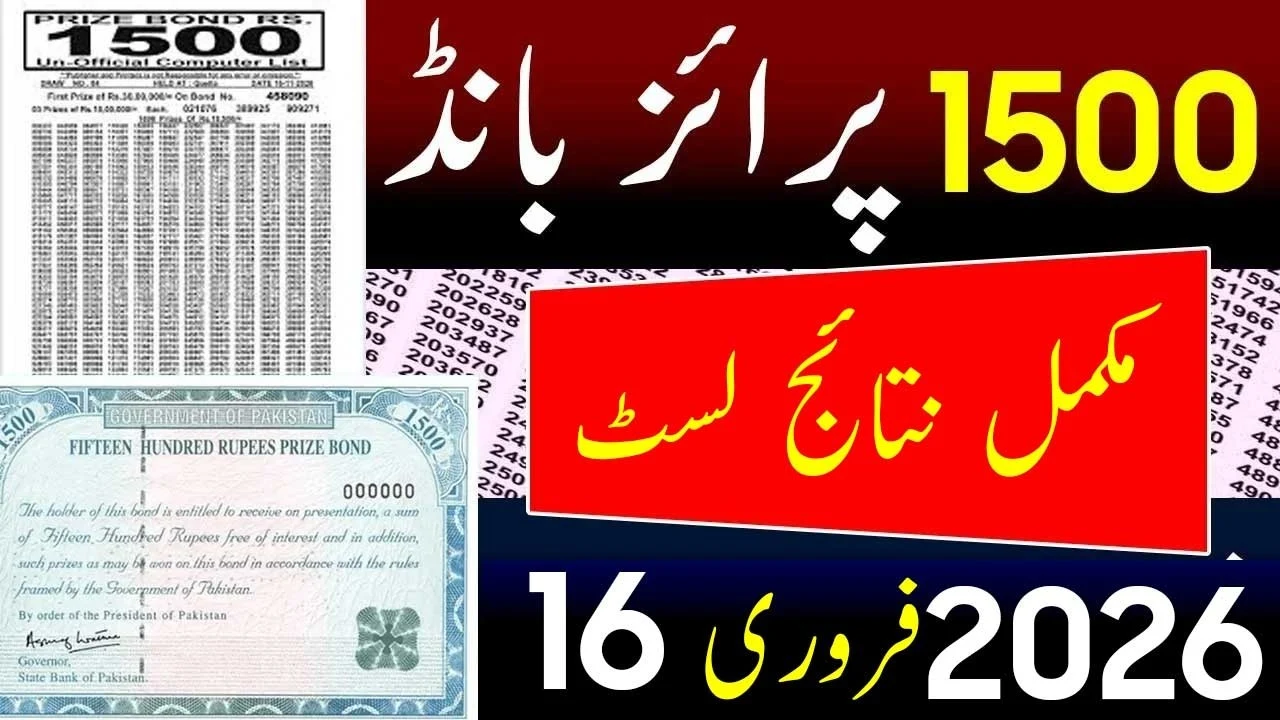 1500 Prize Bond Draw Result Today 16 February 2026 Lahore